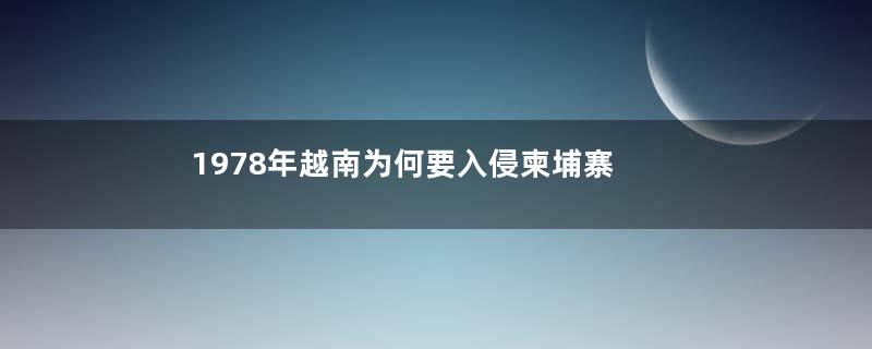 1978年越南为何要入侵柬埔寨