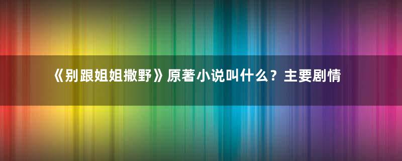 《别跟姐姐撒野》原著小说叫什么？主要剧情简介