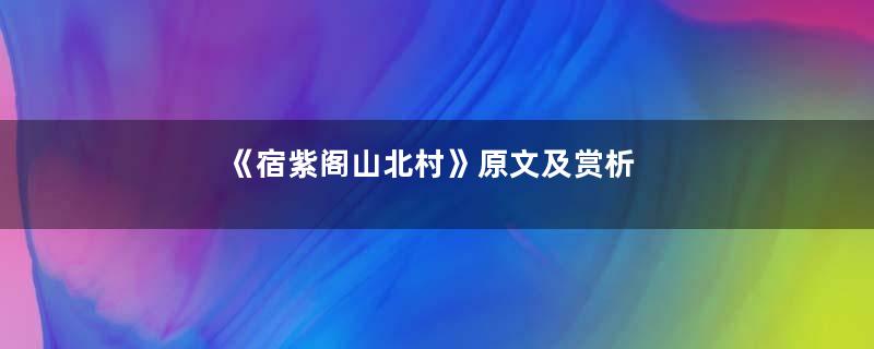 《宿紫阁山北村》原文及赏析