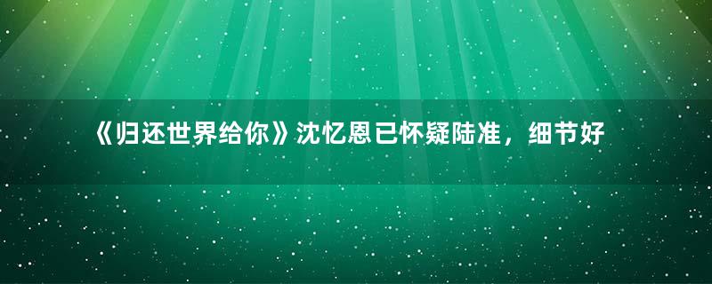 《归还世界给你》沈忆恩已怀疑陆准，细节好评