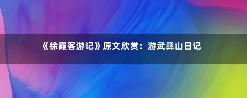《徐霞客游记》原文欣赏：游武彝山日记