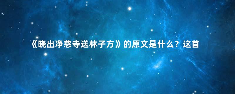 《晓出净慈寺送林子方》的原文是什么？这首诗词该如何赏析呢？