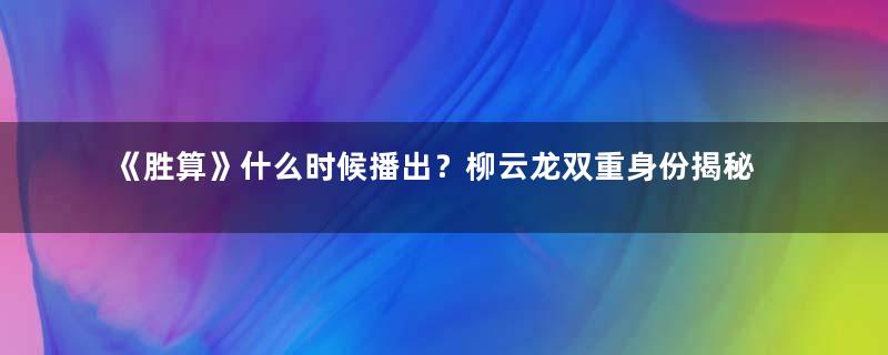 《胜算》什么时候播出？柳云龙双重身份揭秘二战档案