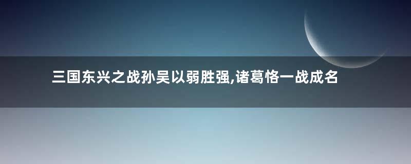 三国东兴之战孙吴以弱胜强,诸葛恪一战成名