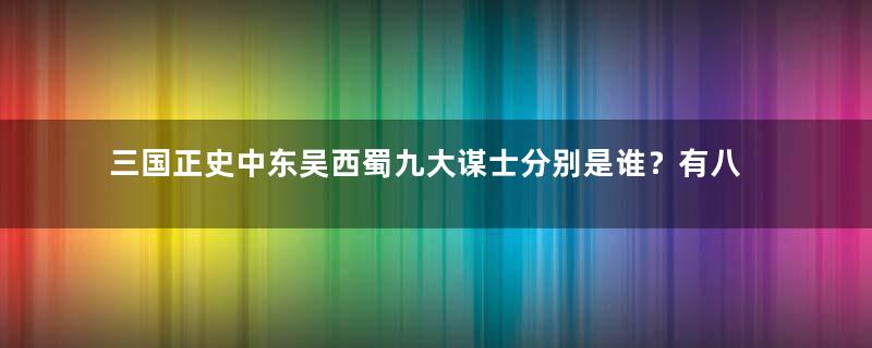 三国正史中东吴西蜀九大谋士分别是谁？有八位终生都是武将