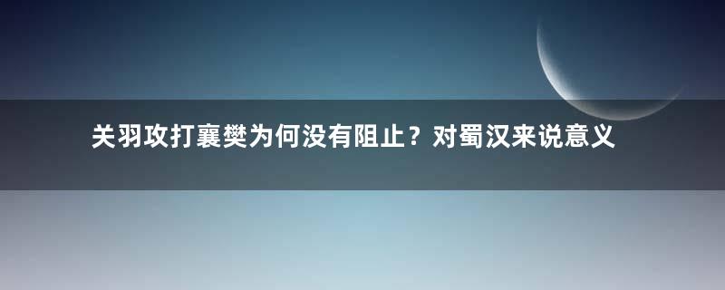 关羽攻打襄樊为何没有阻止？对蜀汉来说意义有多大？