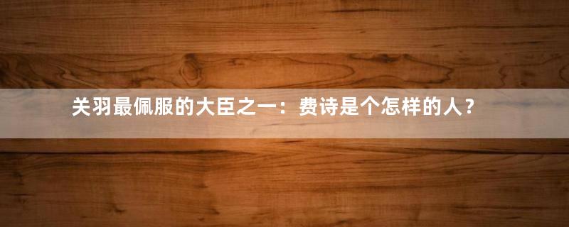 关羽最佩服的大臣之一：费诗是个怎样的人？