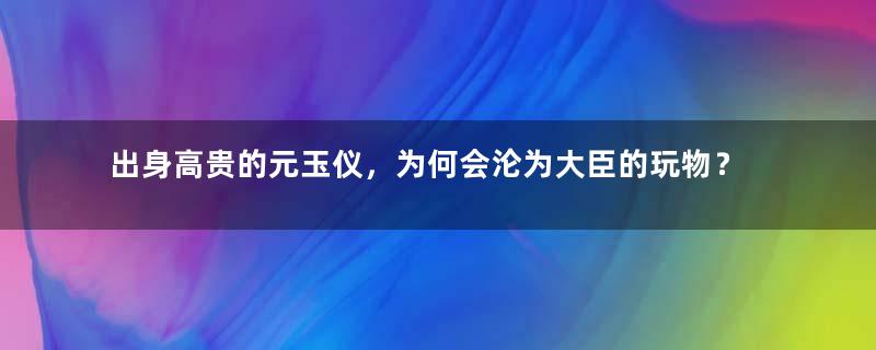 出身高贵的元玉仪，为何会沦为大臣的玩物？