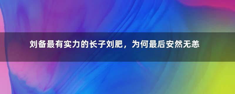 刘备最有实力的长子刘肥，为何最后安然无恙？