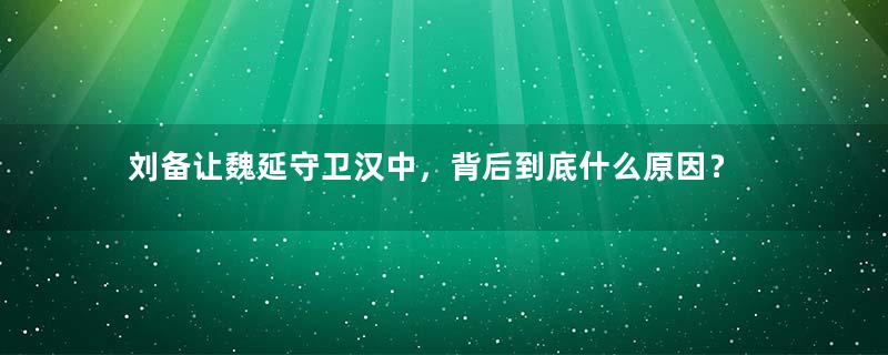 刘备让魏延守卫汉中，背后到底什么原因？