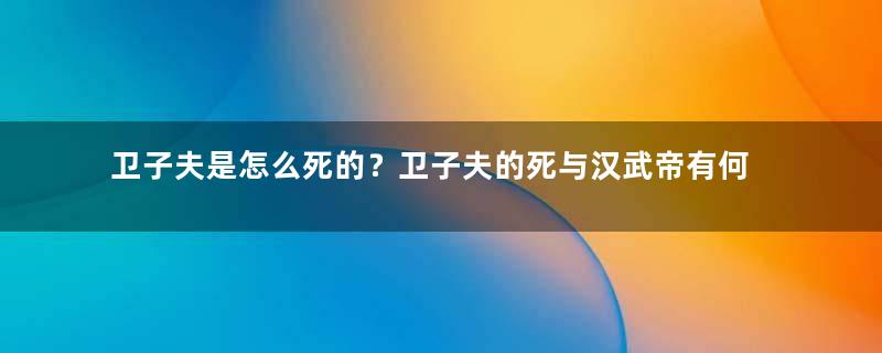 卫子夫是怎么死的？卫子夫的死与汉武帝有何关系？