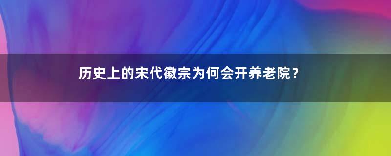 历史上的宋代徽宗为何会开养老院？