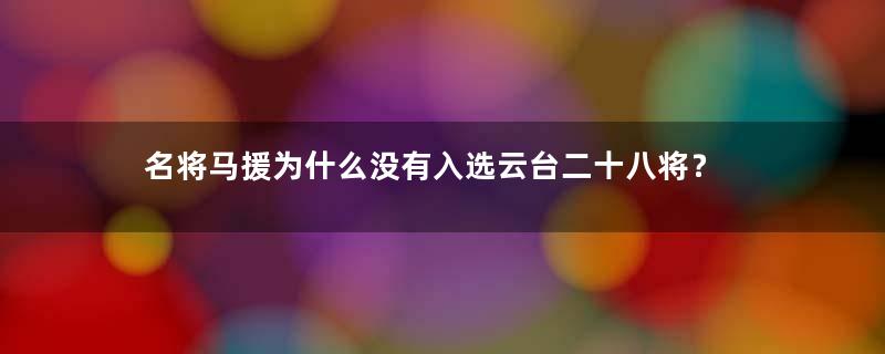 名将马援为什么没有入选云台二十八将？