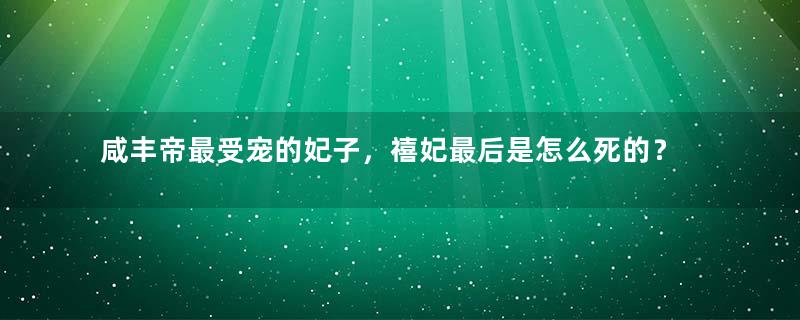 咸丰帝最受宠的妃子，禧妃最后是怎么死的？