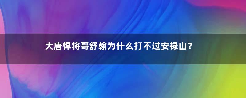 大唐悍将哥舒翰为什么打不过安禄山？