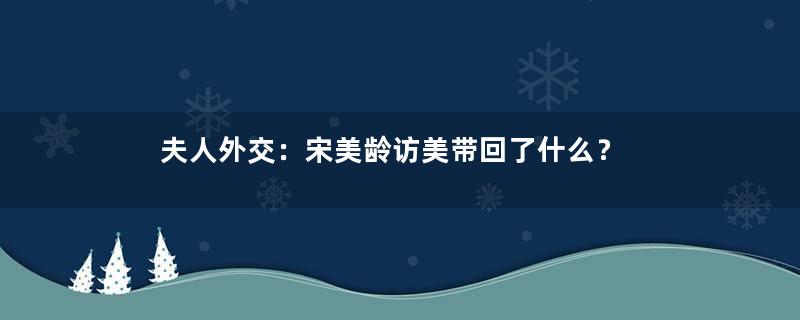 夫人外交：宋美龄访美带回了什么？