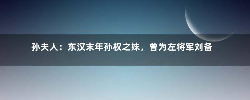 孙夫人：东汉末年孙权之妹，曾为左将军刘备之妻