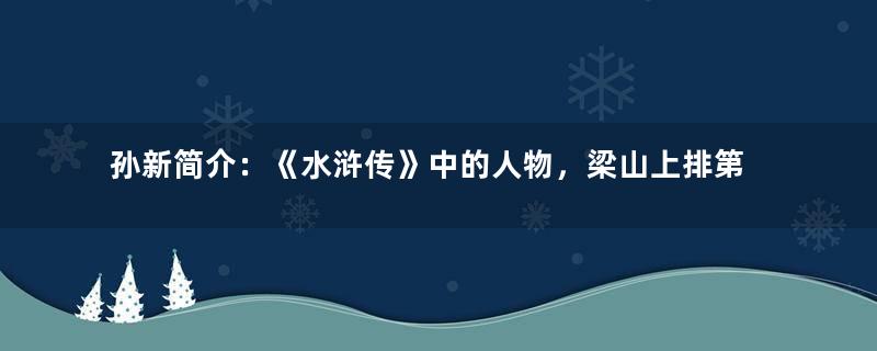 孙新简介：《水浒传》中的人物，梁山上排第一百位