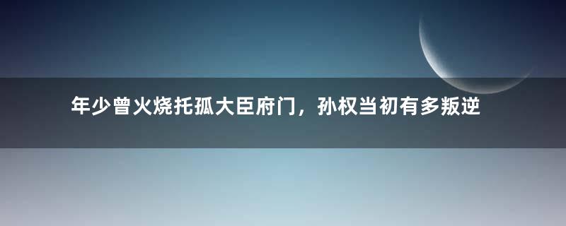 年少曾火烧托孤大臣府门，孙权当初有多叛逆？