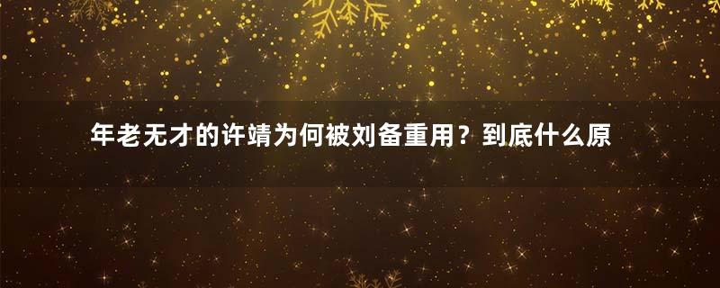 年老无才的许靖为何被刘备重用？到底什么原因？