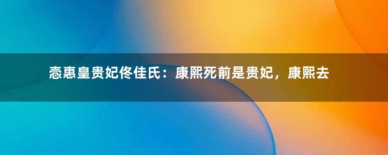 悫惠皇贵妃佟佳氏：康熙死前是贵妃，康熙去世后依旧得享荣辱