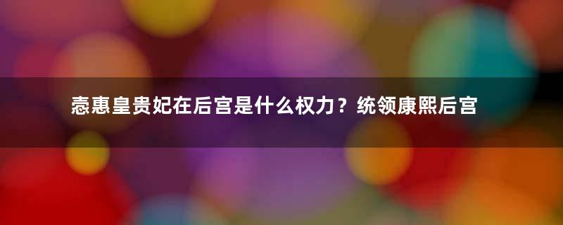 悫惠皇贵妃在后宫是什么权力？统领康熙后宫22年