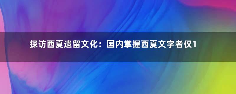 探访西夏遗留文化：国内掌握西夏文字者仅10余人