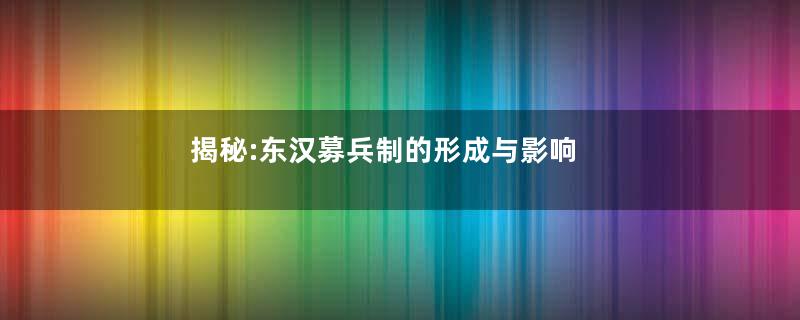 揭秘:东汉募兵制的形成与影响