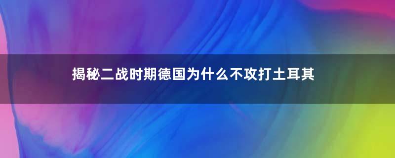 揭秘二战时期德国为什么不攻打土耳其