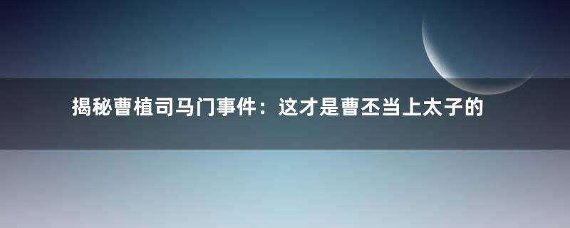 揭秘曹植司马门事件：这才是曹丕当上太子的真相！