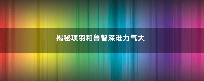 揭秘项羽和鲁智深谁力气大