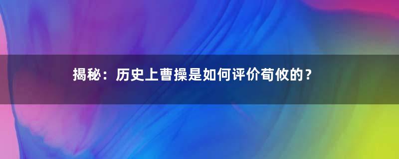 揭秘：历史上曹操是如何评价荀攸的？