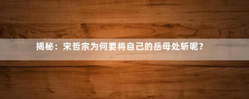 揭秘：宋哲宗为何要将自己的岳母处斩呢？