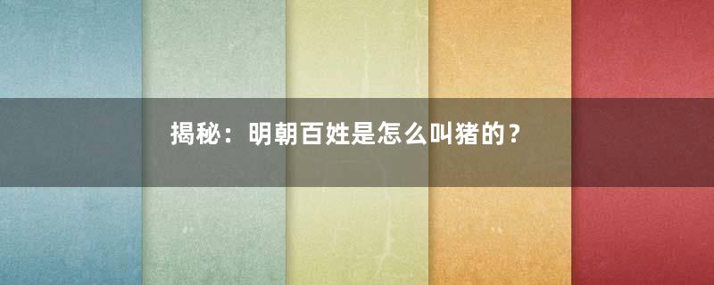 揭秘：明朝百姓是怎么叫猪的？