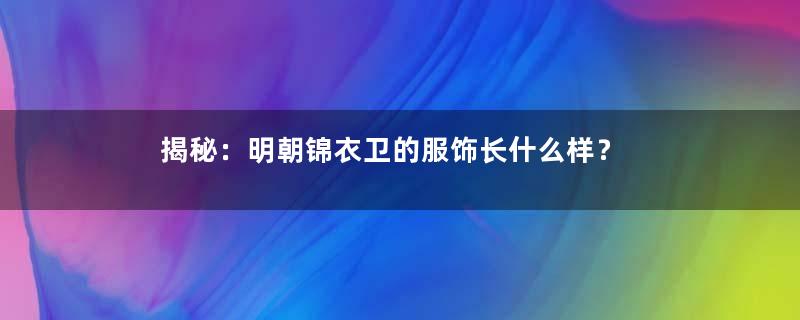 揭秘：明朝锦衣卫的服饰长什么样？