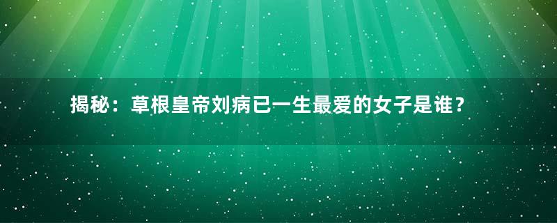 揭秘：草根皇帝刘病已一生最爱的女子是谁？