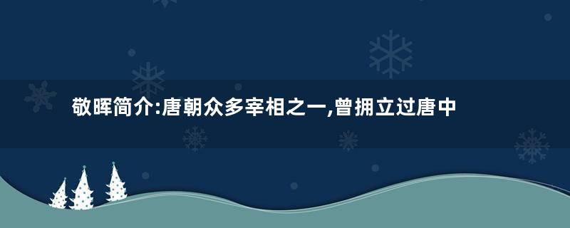 敬晖简介:唐朝众多宰相之一,曾拥立过唐中宗复辟