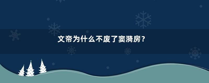 文帝为什么不废了窦漪房？