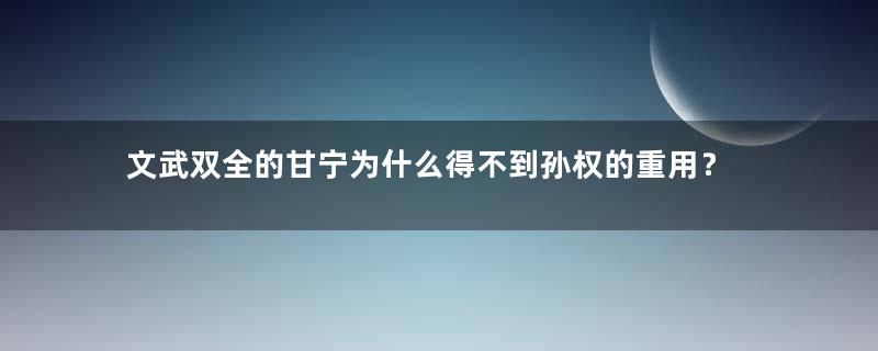 文武双全的甘宁为什么得不到孙权的重用？