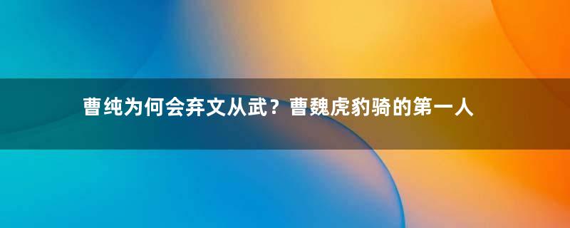 曹纯为何会弃文从武？曹魏虎豹骑的第一人