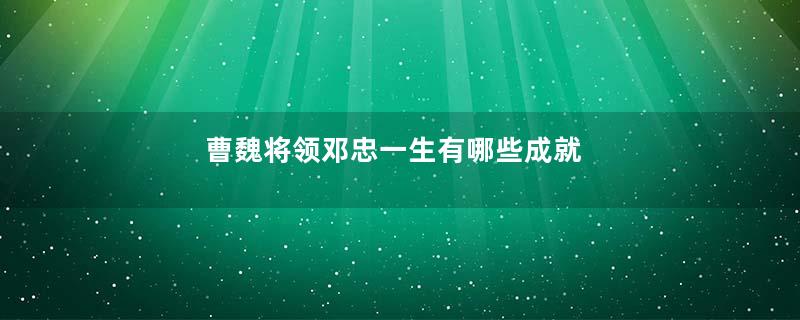 曹魏将领邓忠一生有哪些成就