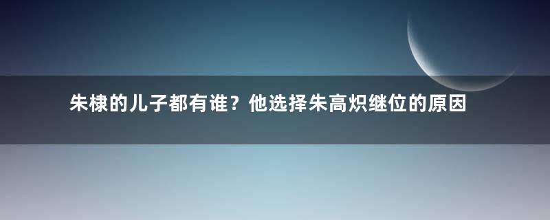 朱棣的儿子都有谁？他选择朱高炽继位的原因是什么？