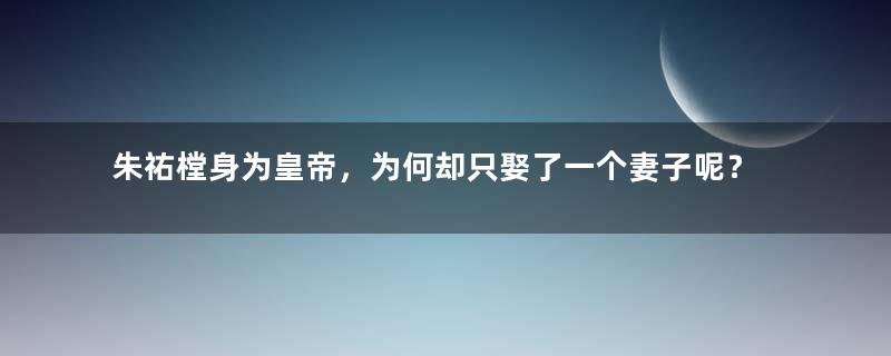 朱祐樘身为皇帝，为何却只娶了一个妻子呢？