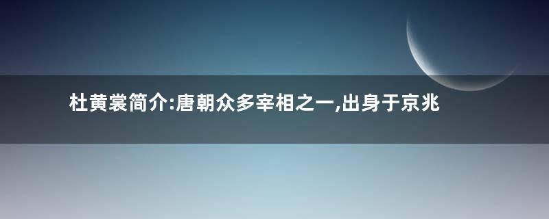 杜黄裳简介:唐朝众多宰相之一,出身于京兆杜氏一房