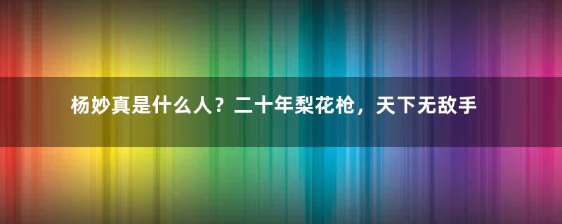 杨妙真是什么人？二十年梨花枪，天下无敌手说的是她吗