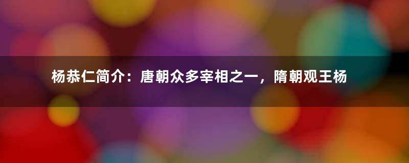 杨恭仁简介：唐朝众多宰相之一，隋朝观王杨雄之子