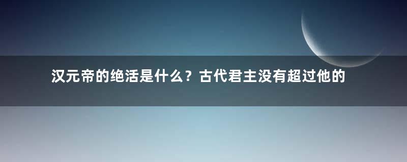 汉元帝的绝活是什么？古代君主没有超过他的