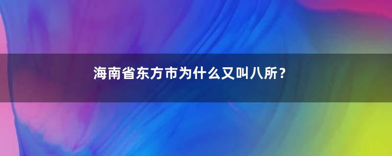 海南省东方市为什么又叫八所？