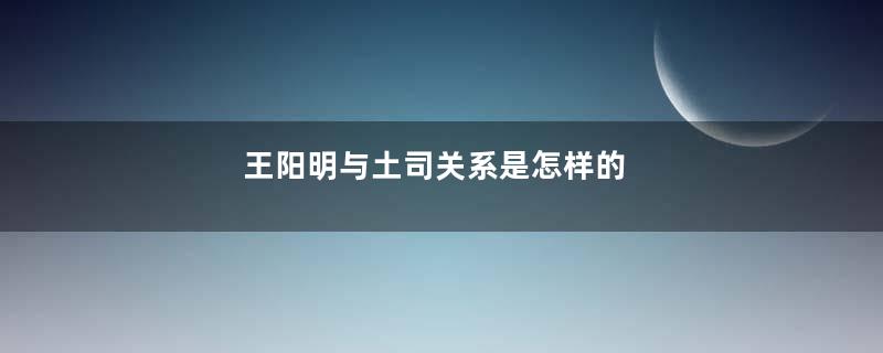 王阳明与土司关系是怎样的