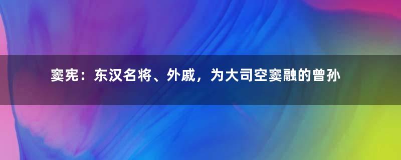 窦宪：东汉名将、外戚，为大司空窦融的曾孙